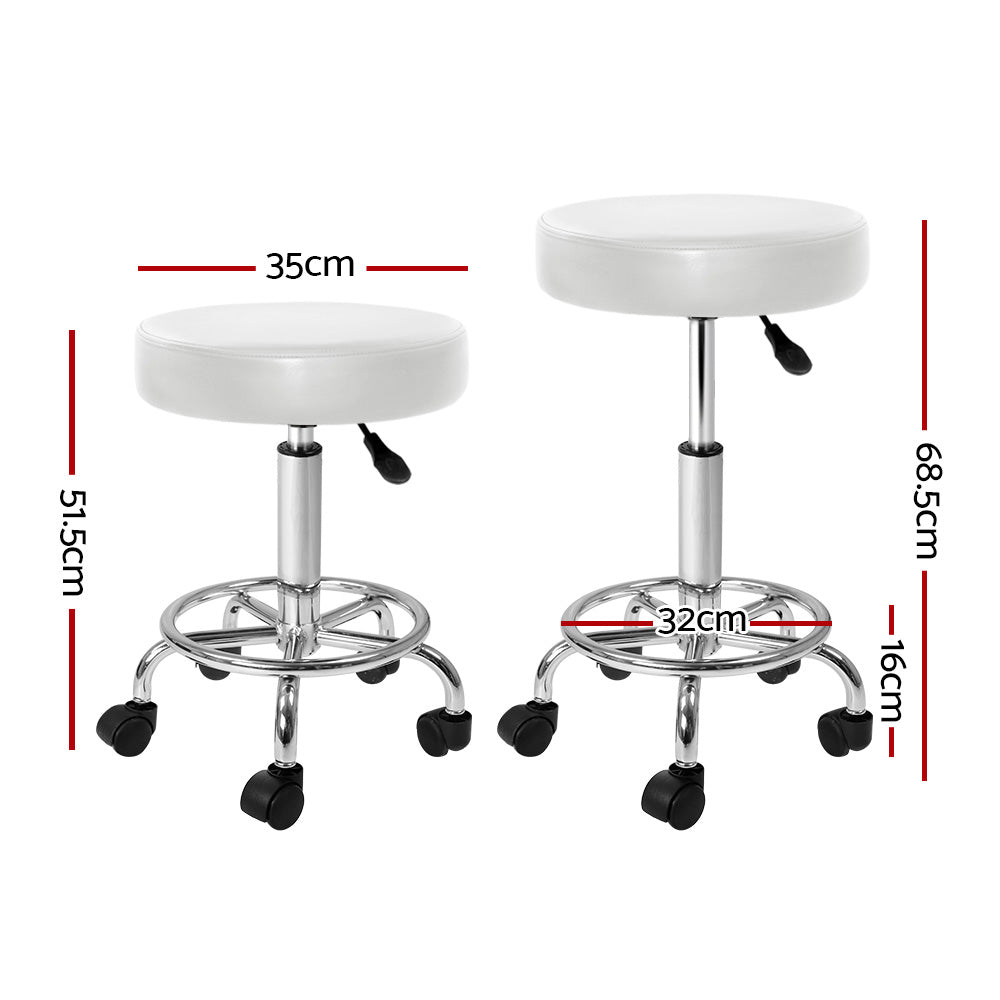 Artiss 2X Salon Stool Swivel Round Barber Hair Bar Stools Hydraulic Lift White | Auzzi Store