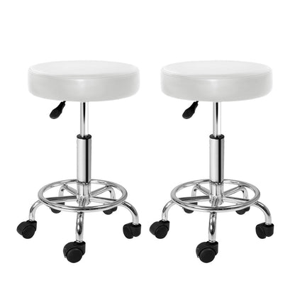 Artiss 2X Salon Stool Swivel Round Barber Hair Bar Stools Hydraulic Lift White | Auzzi Store