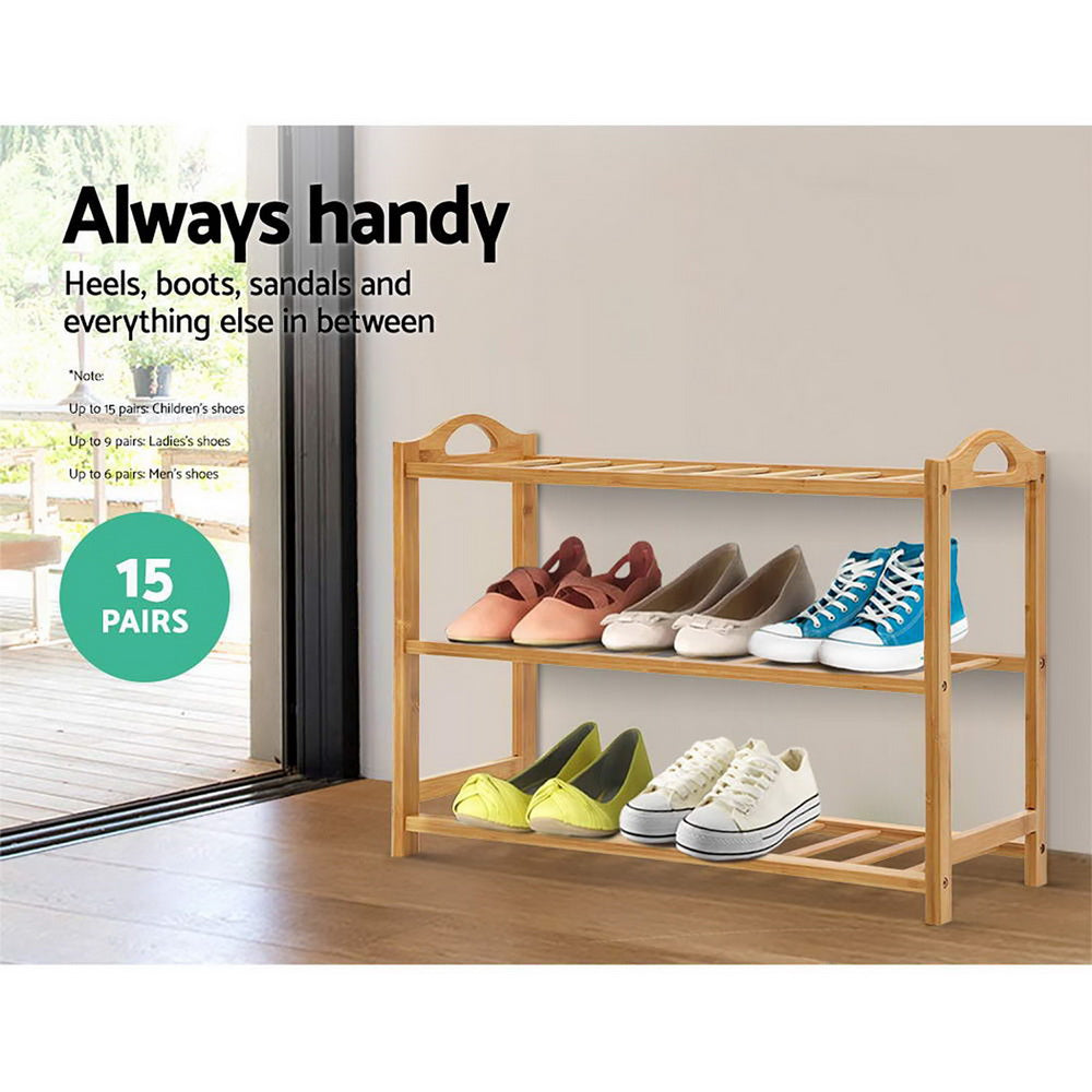 Artiss 3 Tiers Bamboo Shoe Rack Storage Organiser Wooden Shelf Stand Shelves | Auzzi Store