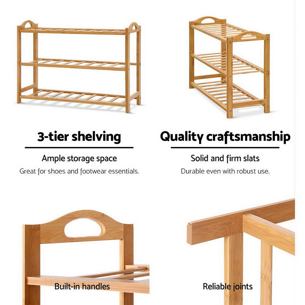 Artiss 3 Tiers Bamboo Shoe Rack Storage Organiser Wooden Shelf Stand Shelves | Auzzi Store