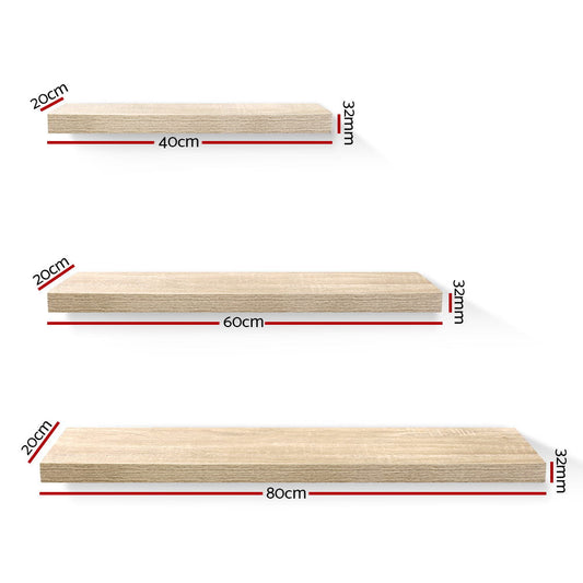 Artiss 3pcs Wall Floating Shelf Set DIY Mount Storage Book Display Rack Oak | Auzzi Store