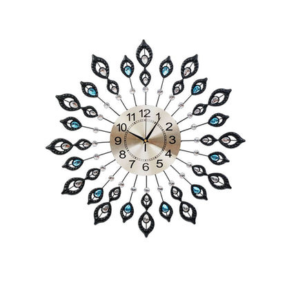 Artiss 60CM Peacock Wall Clock Large 3D Modern Crystal Luxury Round Wall Clocks Home Decor Black | Auzzi Store