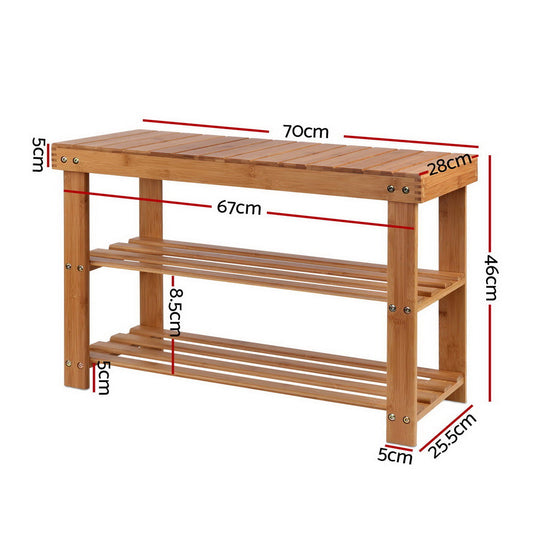 Artiss Bamboo Shoe Rack Wooden Seat Bench Organiser Shelf Stool | Auzzi Store