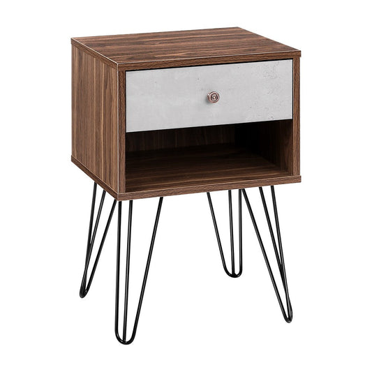 Artiss Bedside Table with Drawer - Grey & Walnut | Auzzi Store