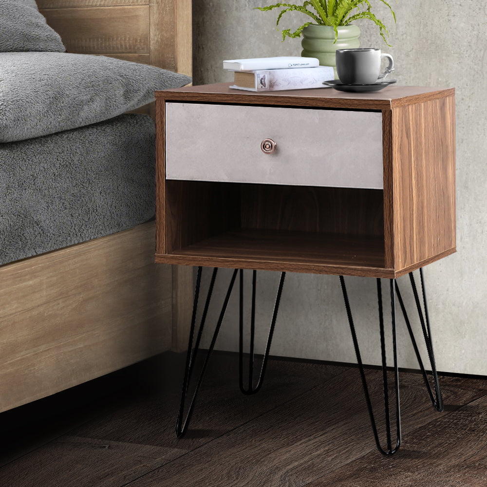 Artiss Bedside Table with Drawer - Grey & Walnut | Auzzi Store