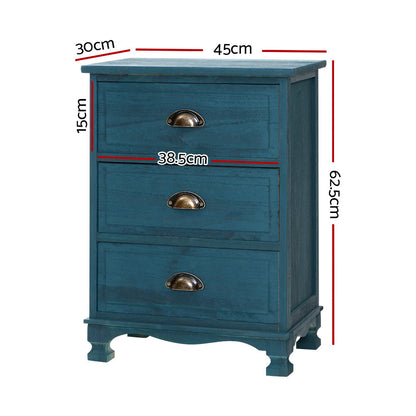 Artiss Bedside Tables Drawers Side Table Cabinet Vintage Blue Storage Nightstand | Auzzi Store