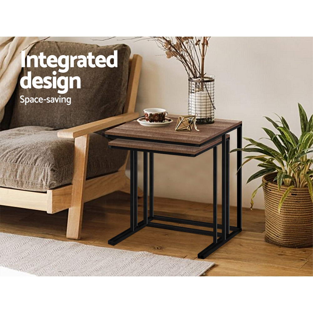 Artiss Coffee Table Nesting Side Tables Wooden Rustic Vintage Metal Frame | Auzzi Store