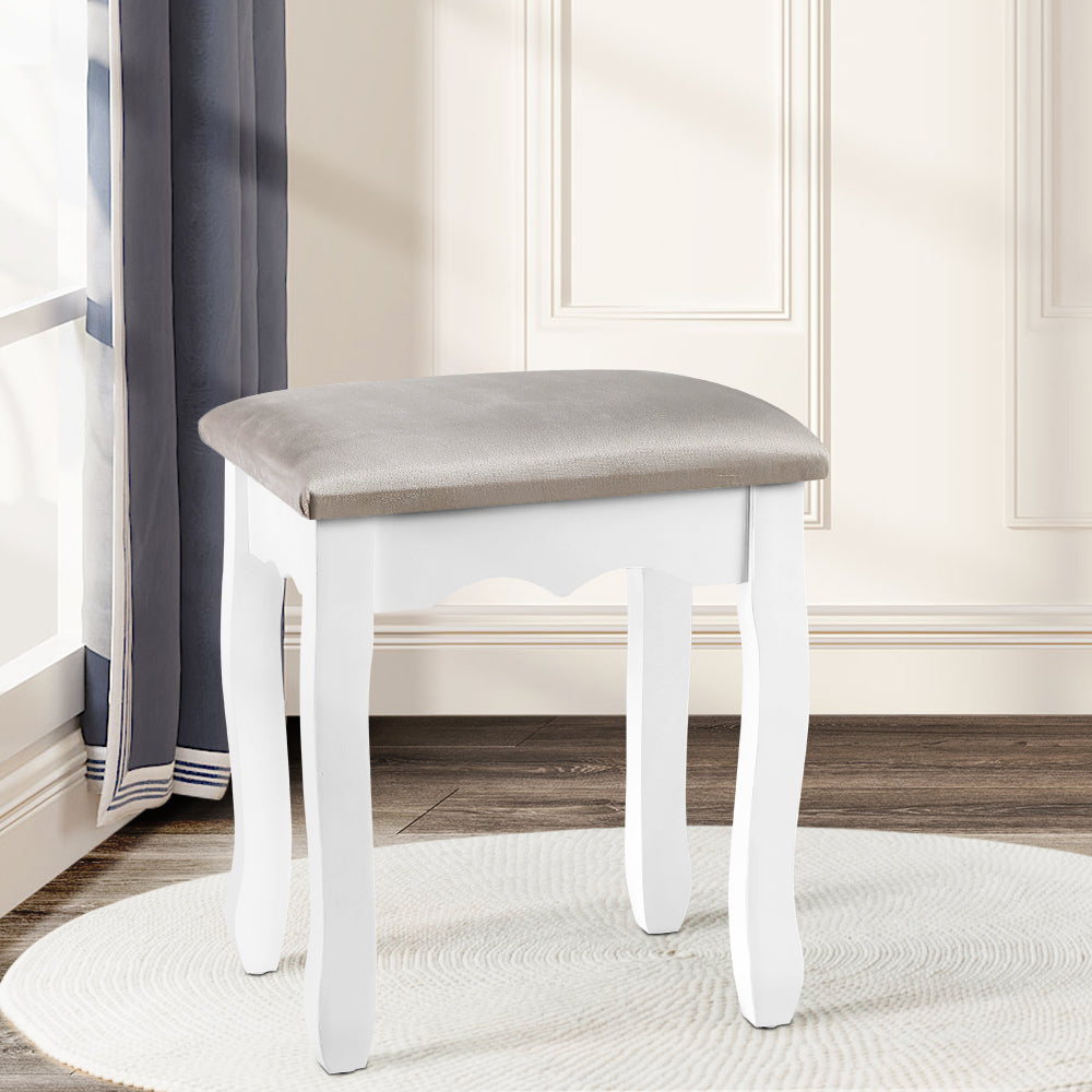 Artiss Dressing Table Stool Makeup Chair Bedroom Vanity Velvet Fabric Grey | Auzzi Store