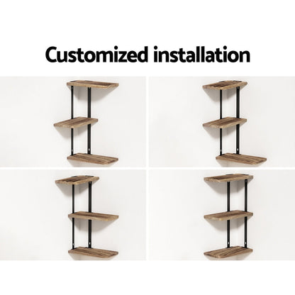 Artiss Floating Wall Shelves Brackets 3 Tiers Corner Display DIY Wall Mount Rack | Auzzi Store