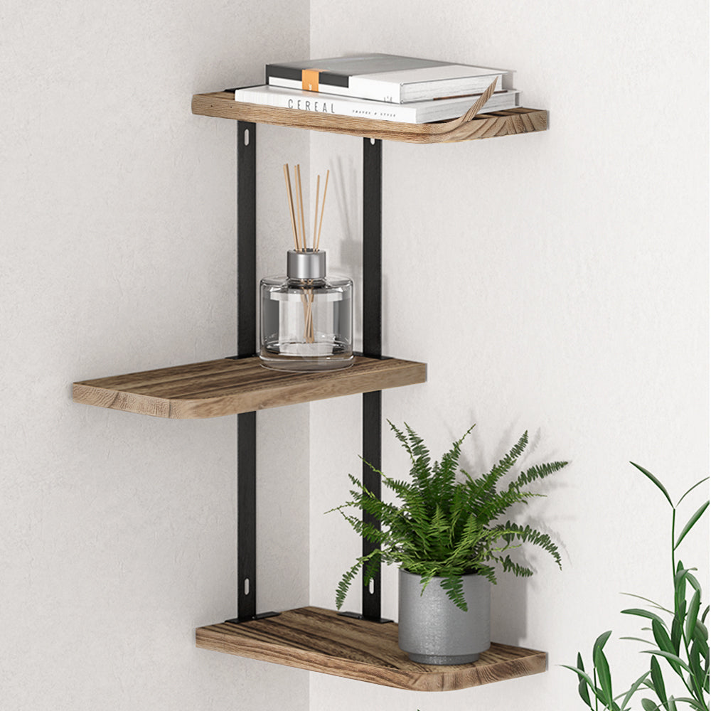 Artiss Floating Wall Shelves Brackets 3 Tiers Corner Display DIY Wall Mount Rack | Auzzi Store