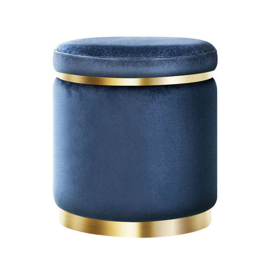 Artiss Foot Stool Round Velvet Ottoman Foot Rest Pouf Padded Seat Footstool Navy | Auzzi Store