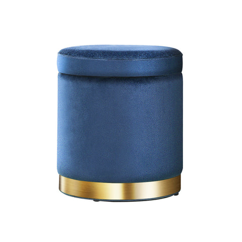 Artiss Foot Stool Round Velvet Storage Ottoman Foot Rest Pouffe Footstool Navy | Auzzi Store