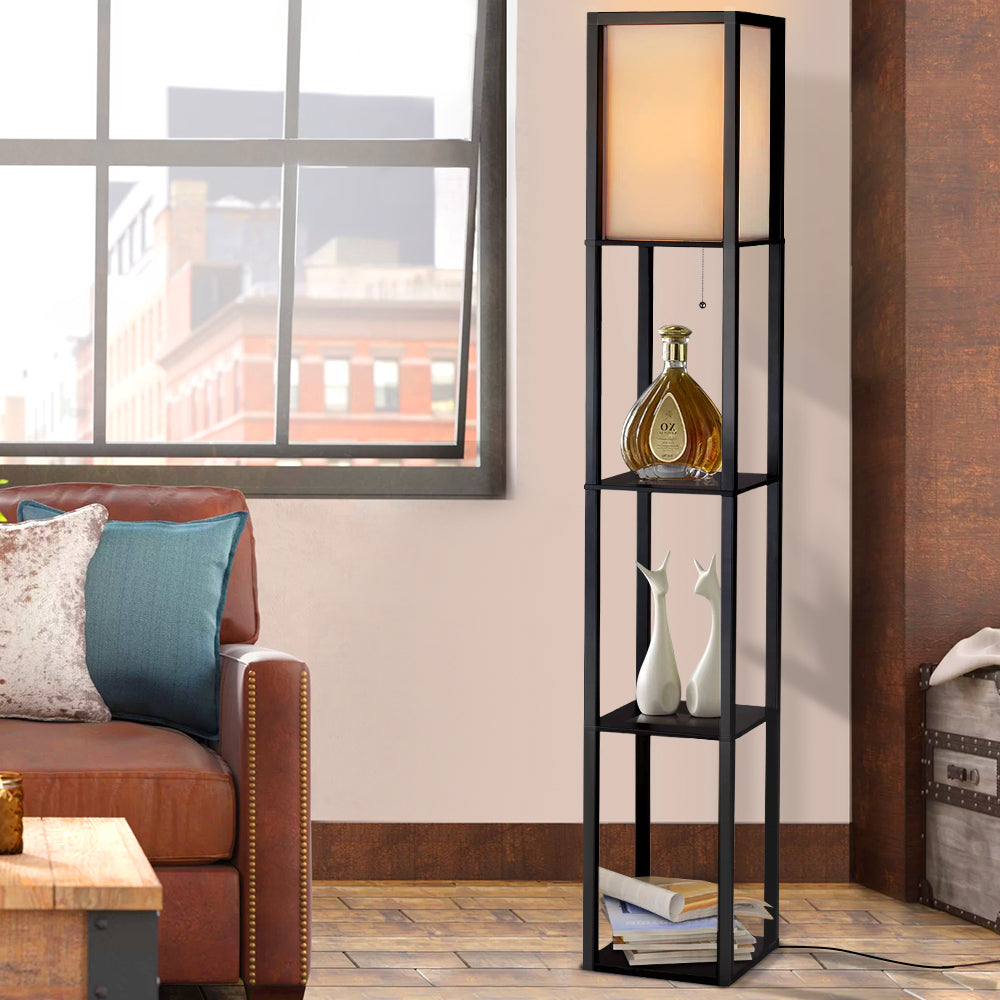 Artiss Led Floor Lamp Shelf Vintage Wood Standing Light Reading Storage Bedroom | Auzzi Store