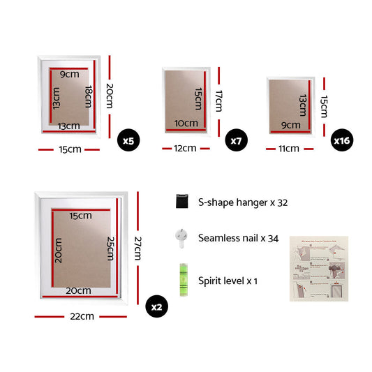 Artiss Photo Frames 30PCS 8x10in 5x7in 4x6in 3.5x5in Hanging Wall Frame White | Auzzi Store