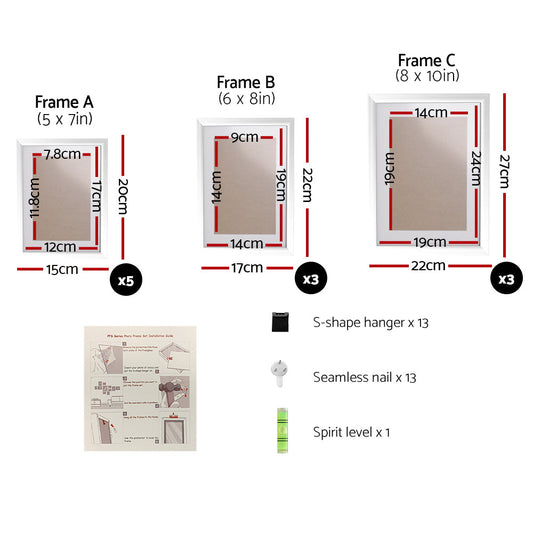 Artiss Photo Frames11PCS 5x7in 6x8in 8x10in Hanging Wall Frame White | Auzzi Store