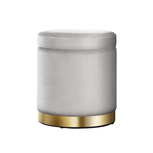 Artiss Round Velvet Storage Ottoman Foot Stool Foot Rest Pouffe Padded Seat Grey | Auzzi Store