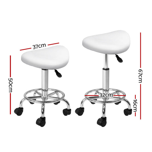 Artiss Saddle Salon Stool White PU Swivel Barber Hair Dress Chair Hydraulic Lift | Auzzi Store