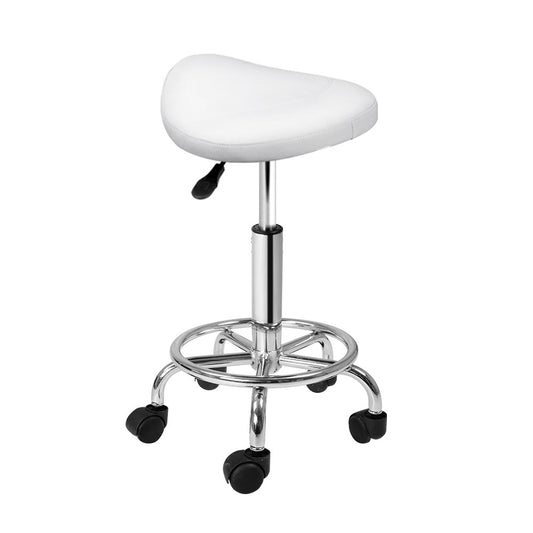Artiss Saddle Salon Stool White PU Swivel Barber Hair Dress Chair Hydraulic Lift | Auzzi Store