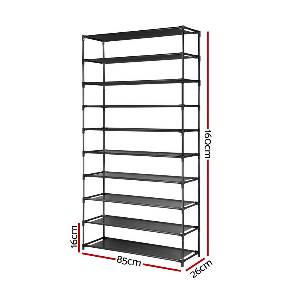 Artiss Shoe Rack 10-Tier (50 Pair) Shoes Organiser DIY Stackable Organizer Storage Shelf Stand Holder Portable Wardrobe Black | Auzzi Store