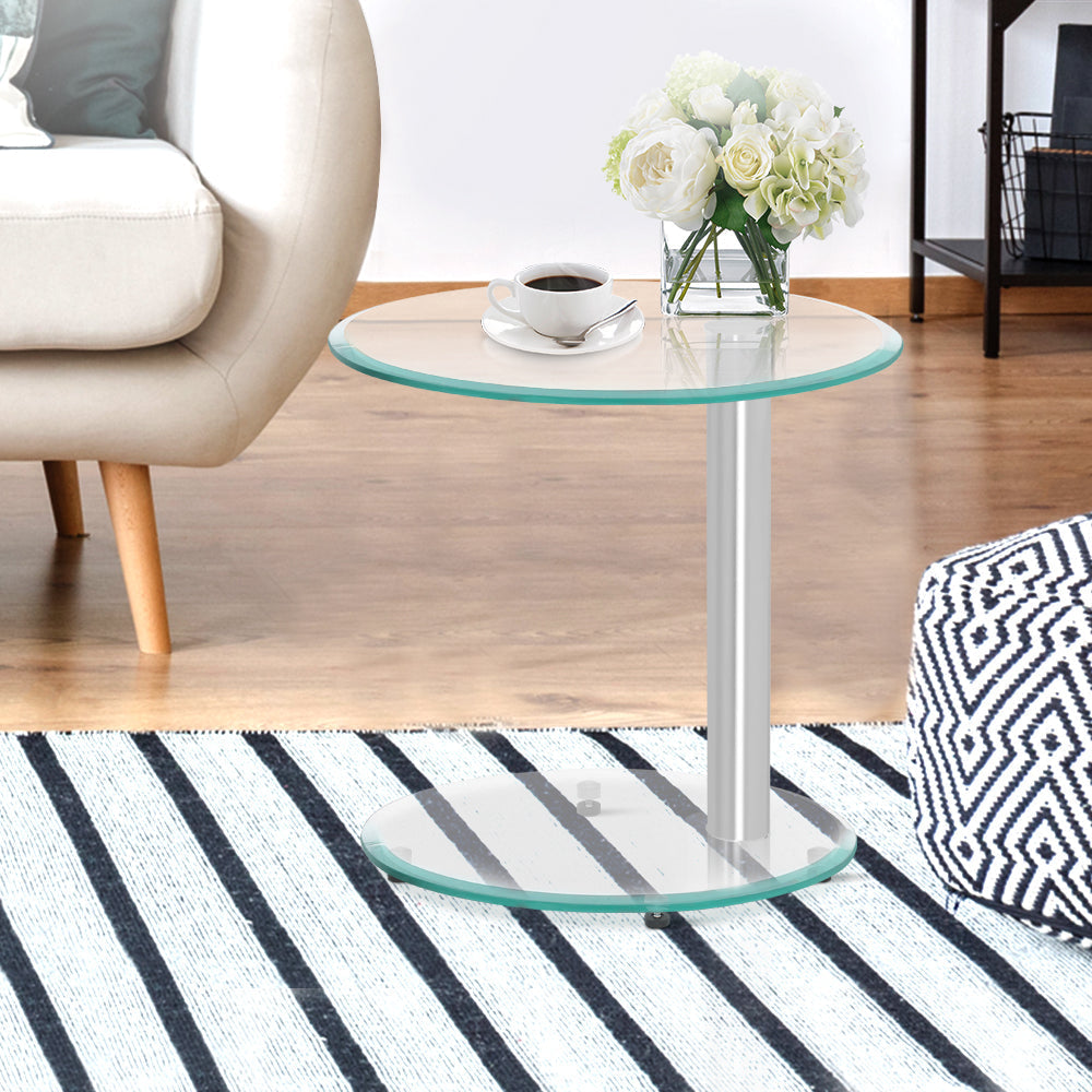 Artiss Side Coffee Table Bedside Furniture Oval Tempered Glass Top 2 Tier | Auzzi Store