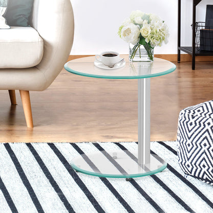 Artiss Side Coffee Table Bedside Furniture Oval Tempered Glass Top 2 Tier | Auzzi Store