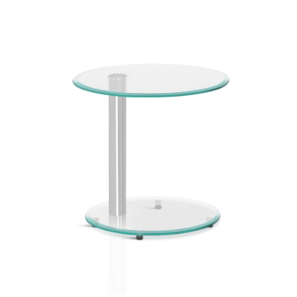 Artiss Side Coffee Table Bedside Furniture Oval Tempered Glass Top 2 Tier | Auzzi Store