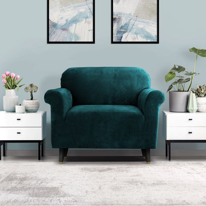 Artiss Velvet Sofa Cover Plush Couch Cover Lounge Slipcover 1 Seater Agate Green | Auzzi Store