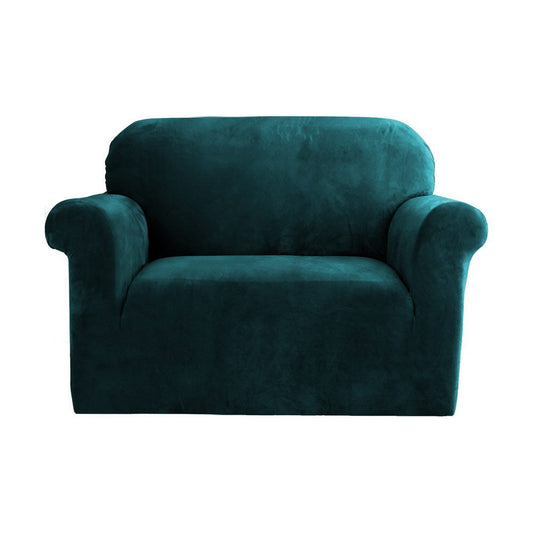 Artiss Velvet Sofa Cover Plush Couch Cover Lounge Slipcover 1 Seater Agate Green | Auzzi Store