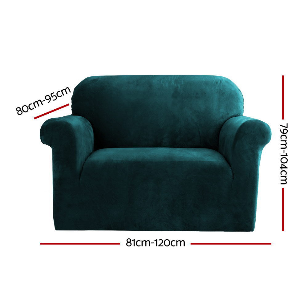 Artiss Velvet Sofa Cover Plush Couch Cover Lounge Slipcover 1 Seater Agate Green | Auzzi Store