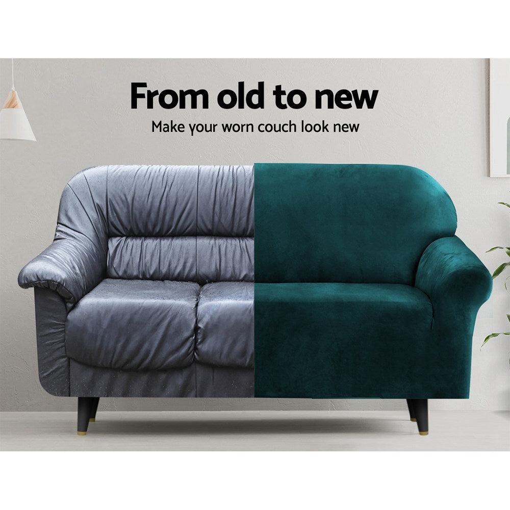 Artiss Velvet Sofa Cover Plush Couch Cover Lounge Slipcover 1 Seater Agate Green | Auzzi Store