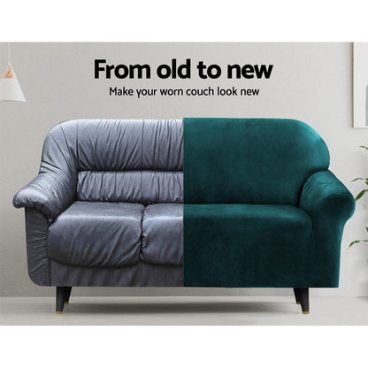 Artiss Velvet Sofa Cover Plush Couch Cover Lounge Slipcover 1 Seater Agate Green | Auzzi Store