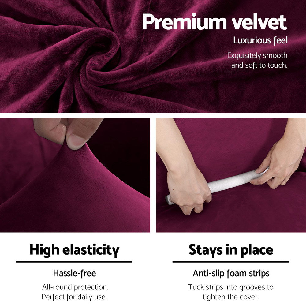 Artiss Velvet Sofa Cover Plush Couch Cover Lounge Slipcover 1 Seater Ruby Red | Auzzi Store