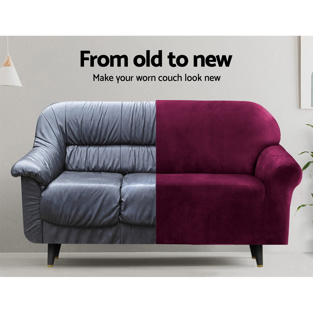 Artiss Velvet Sofa Cover Plush Couch Cover Lounge Slipcover 1 Seater Ruby Red | Auzzi Store