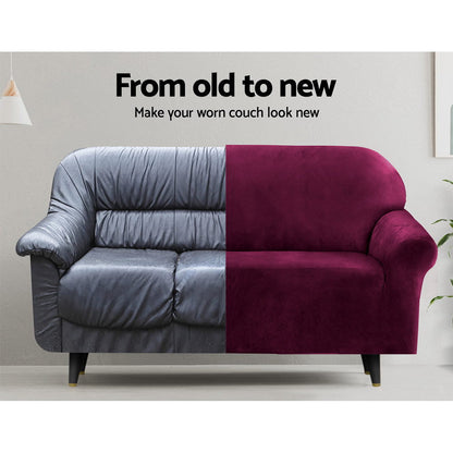 Artiss Velvet Sofa Cover Plush Couch Cover Lounge Slipcover 1 Seater Ruby Red | Auzzi Store