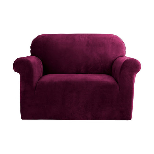 Artiss Velvet Sofa Cover Plush Couch Cover Lounge Slipcover 1 Seater Ruby Red | Auzzi Store