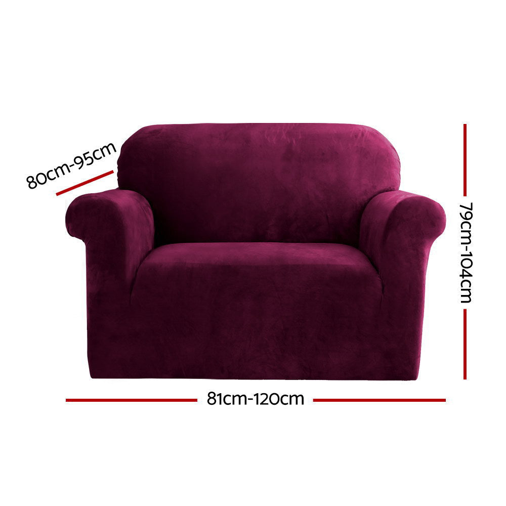 Artiss Velvet Sofa Cover Plush Couch Cover Lounge Slipcover 1 Seater Ruby Red | Auzzi Store