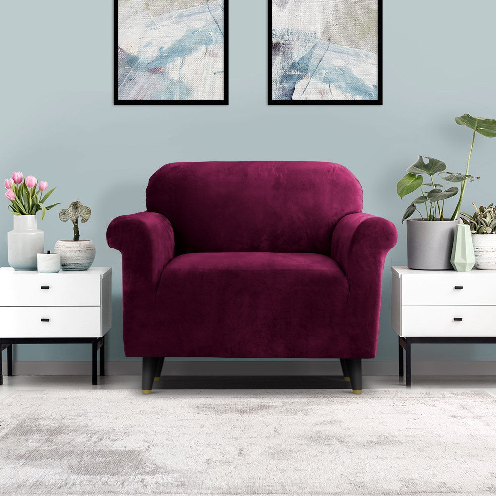 Artiss Velvet Sofa Cover Plush Couch Cover Lounge Slipcover 1 Seater Ruby Red | Auzzi Store
