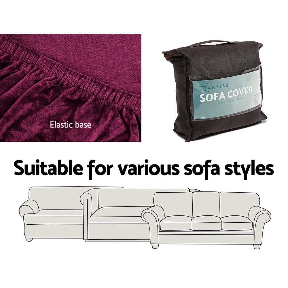 Artiss Velvet Sofa Cover Plush Couch Cover Lounge Slipcover 1 Seater Ruby Red | Auzzi Store