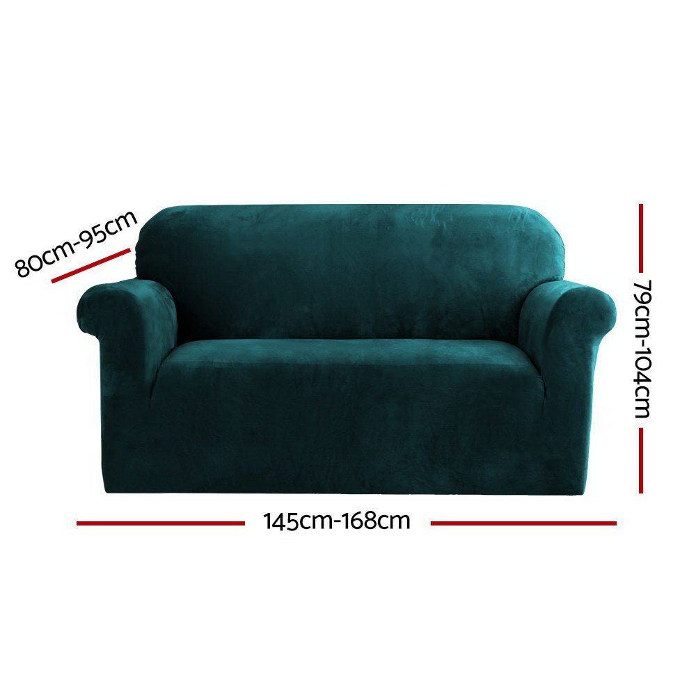 Artiss Velvet Sofa Cover Plush Couch Cover Lounge Slipcover 2 Seater Agate Green | Auzzi Store