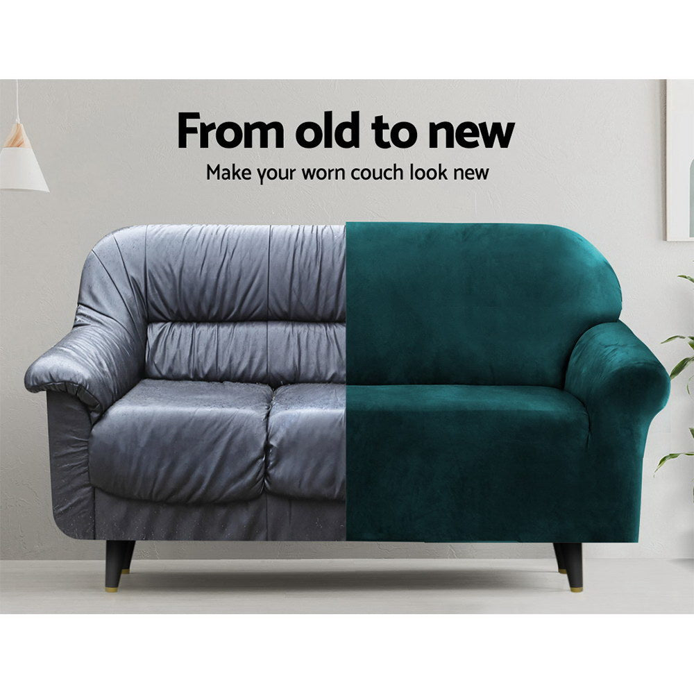 Artiss Velvet Sofa Cover Plush Couch Cover Lounge Slipcover 2 Seater Agate Green | Auzzi Store