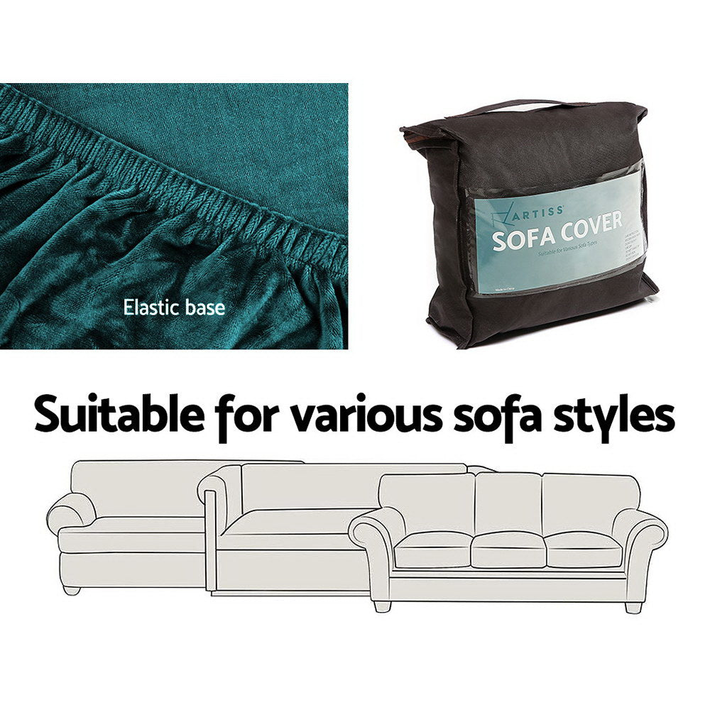 Artiss Velvet Sofa Cover Plush Couch Cover Lounge Slipcover 2 Seater Agate Green | Auzzi Store