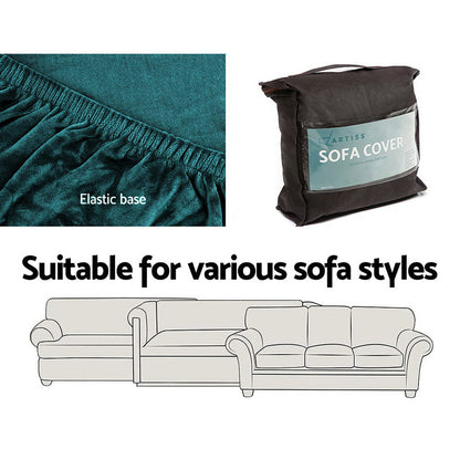 Artiss Velvet Sofa Cover Plush Couch Cover Lounge Slipcover 2 Seater Agate Green | Auzzi Store