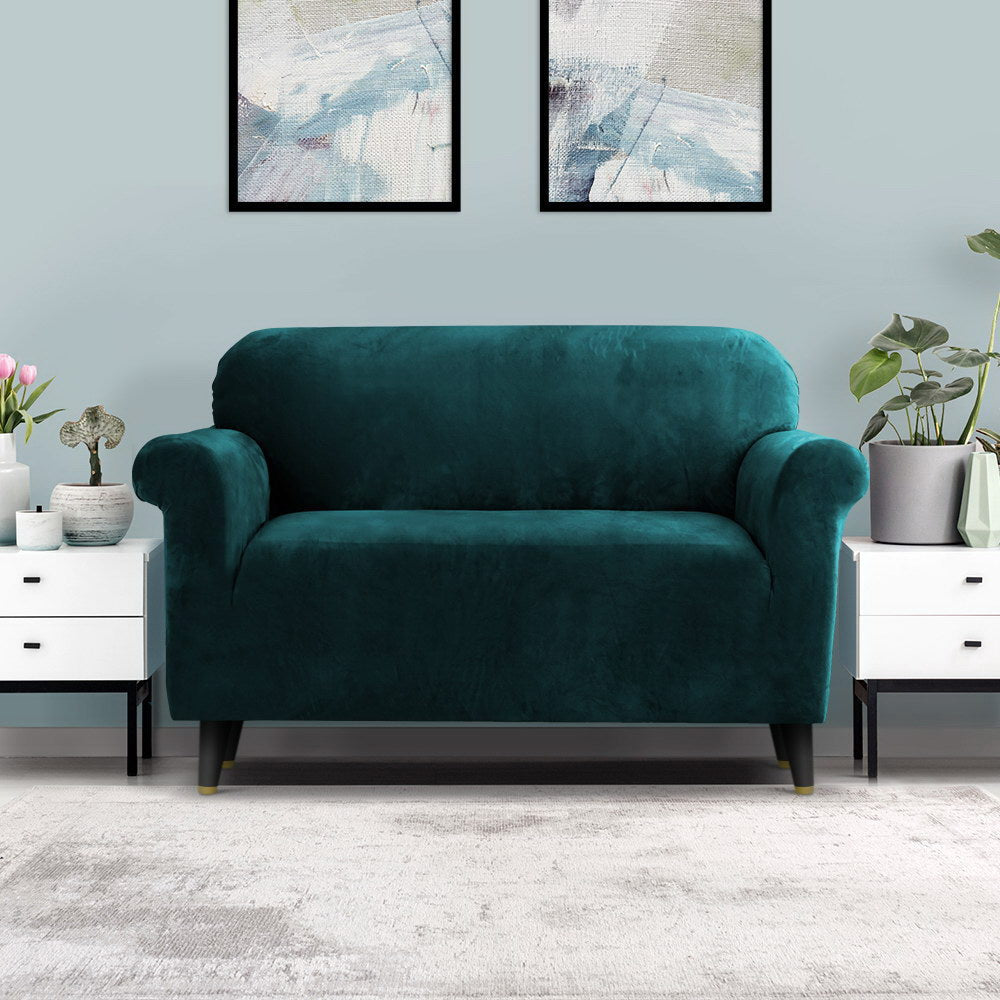 Artiss Velvet Sofa Cover Plush Couch Cover Lounge Slipcover 2 Seater Agate Green | Auzzi Store