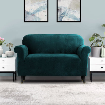 Artiss Velvet Sofa Cover Plush Couch Cover Lounge Slipcover 2 Seater Agate Green | Auzzi Store