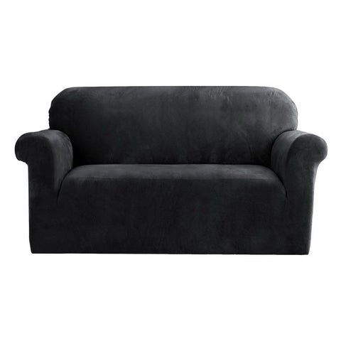 Artiss Velvet Sofa Cover Plush Couch Cover Lounge Slipcover 2 Seater Black | Auzzi Store