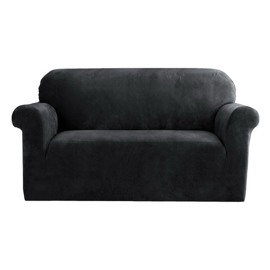 Artiss Velvet Sofa Cover Plush Couch Cover Lounge Slipcover 2 Seater Black | Auzzi Store