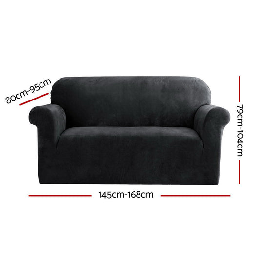 Artiss Velvet Sofa Cover Plush Couch Cover Lounge Slipcover 2 Seater Black | Auzzi Store