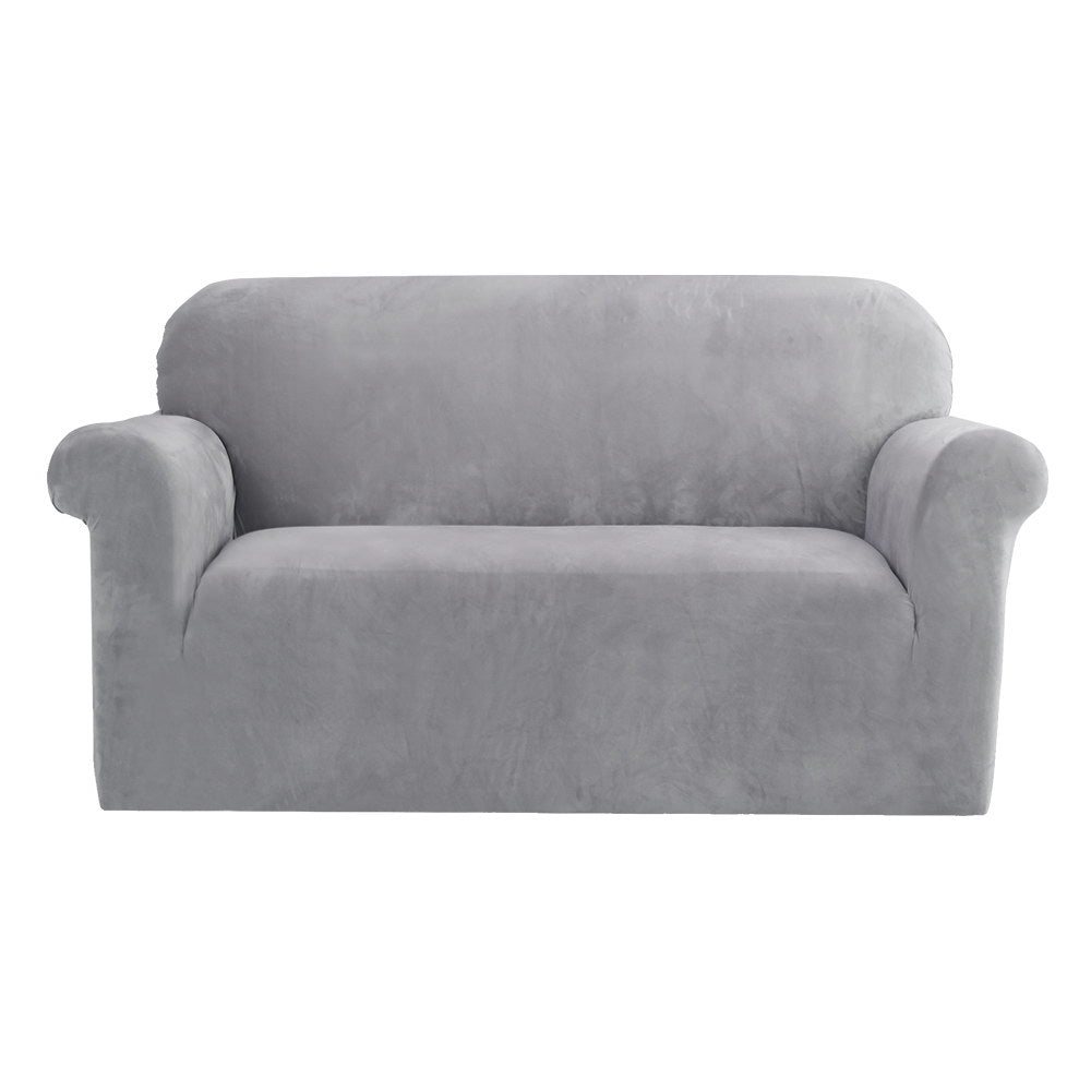 Artiss Velvet Sofa Cover Plush Couch Cover Lounge Slipcover 2 Seater Grey | Auzzi Store