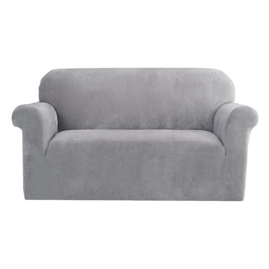 Artiss Velvet Sofa Cover Plush Couch Cover Lounge Slipcover 2 Seater Grey | Auzzi Store