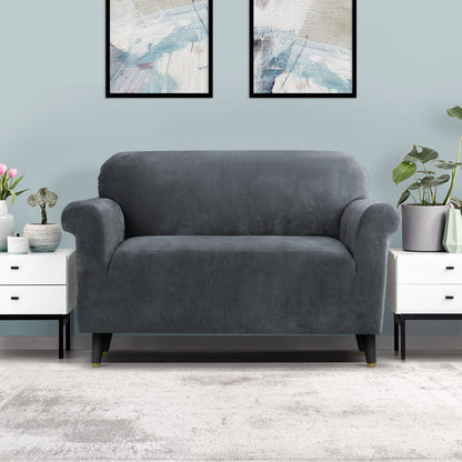 Artiss Velvet Sofa Cover Plush Couch Cover Lounge Slipcover 2 Seater Grey | Auzzi Store
